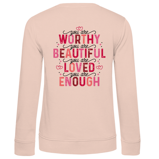 You Are Worthy Pullover – Motivations Sweatshirt Damen – Rosa Rot Affirmations Hoodie – Selbstliebe