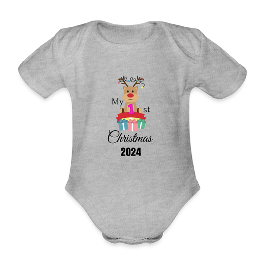 My First Christmas Baby Bio-Kurzarm-Body - Grau meliert