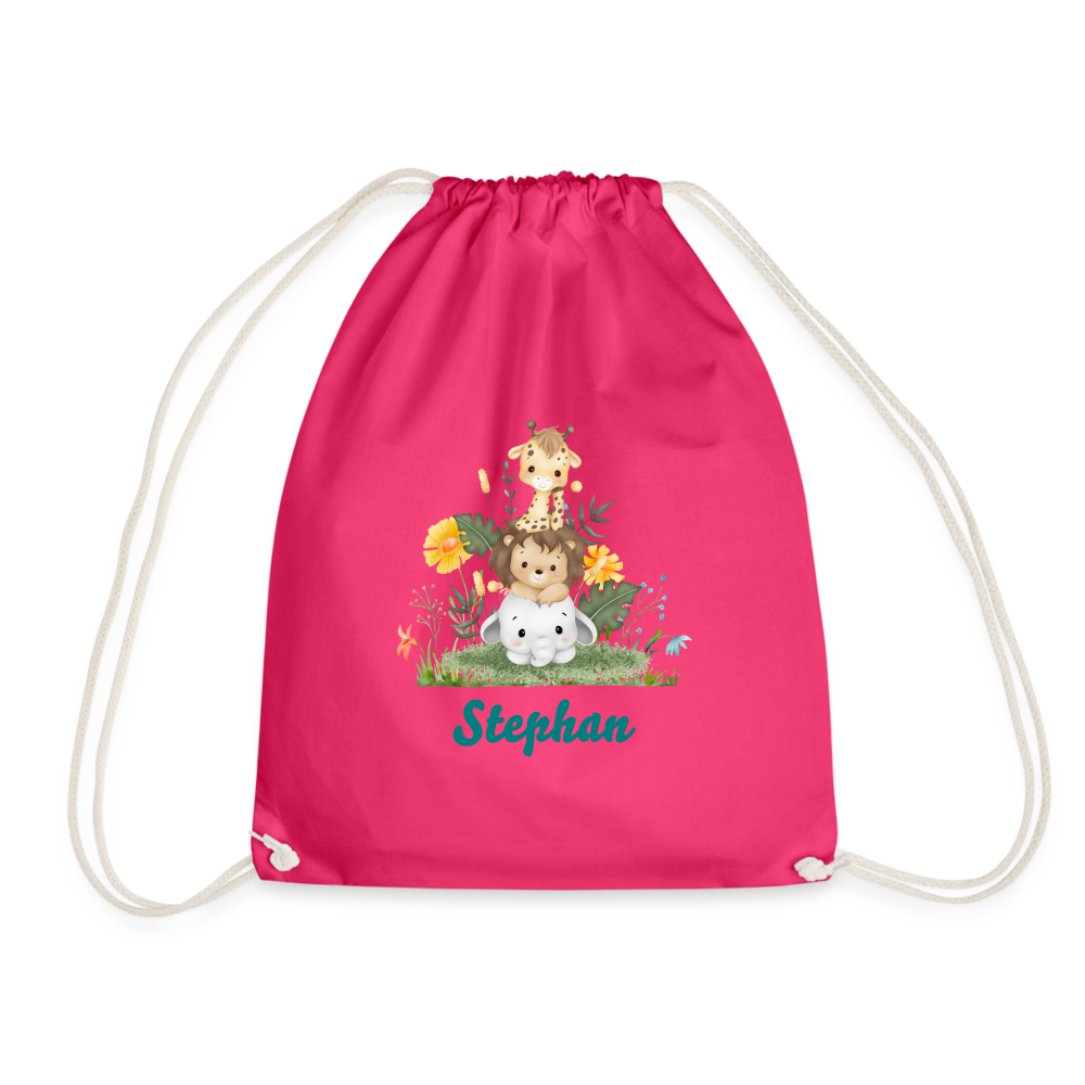 Süßer Umhängebeutel mit Tierkindern – Löwe, Giraffe & Elefant auf einer Wiese – Perfekt für Kinder und Erwachsene - Fuchsia