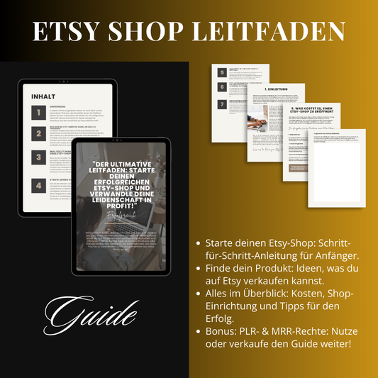 Starte deinen Etsy-Shop – Ultimativer Leitfaden, um Produkte zu verkaufen, Etsy-Kosten zu verstehen & Profit zu machen (PLR Rechte, PDF)