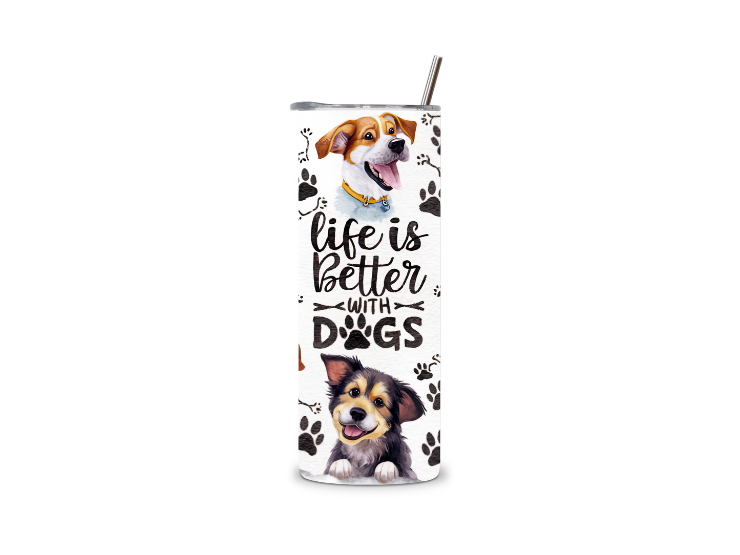 Edelstahlbecher Life is Better with Dogs. Hunde und Pfoten Design für Hundefans. Ideal für Kaffee oder Tee. Stylisch, nachhaltig und robust.
