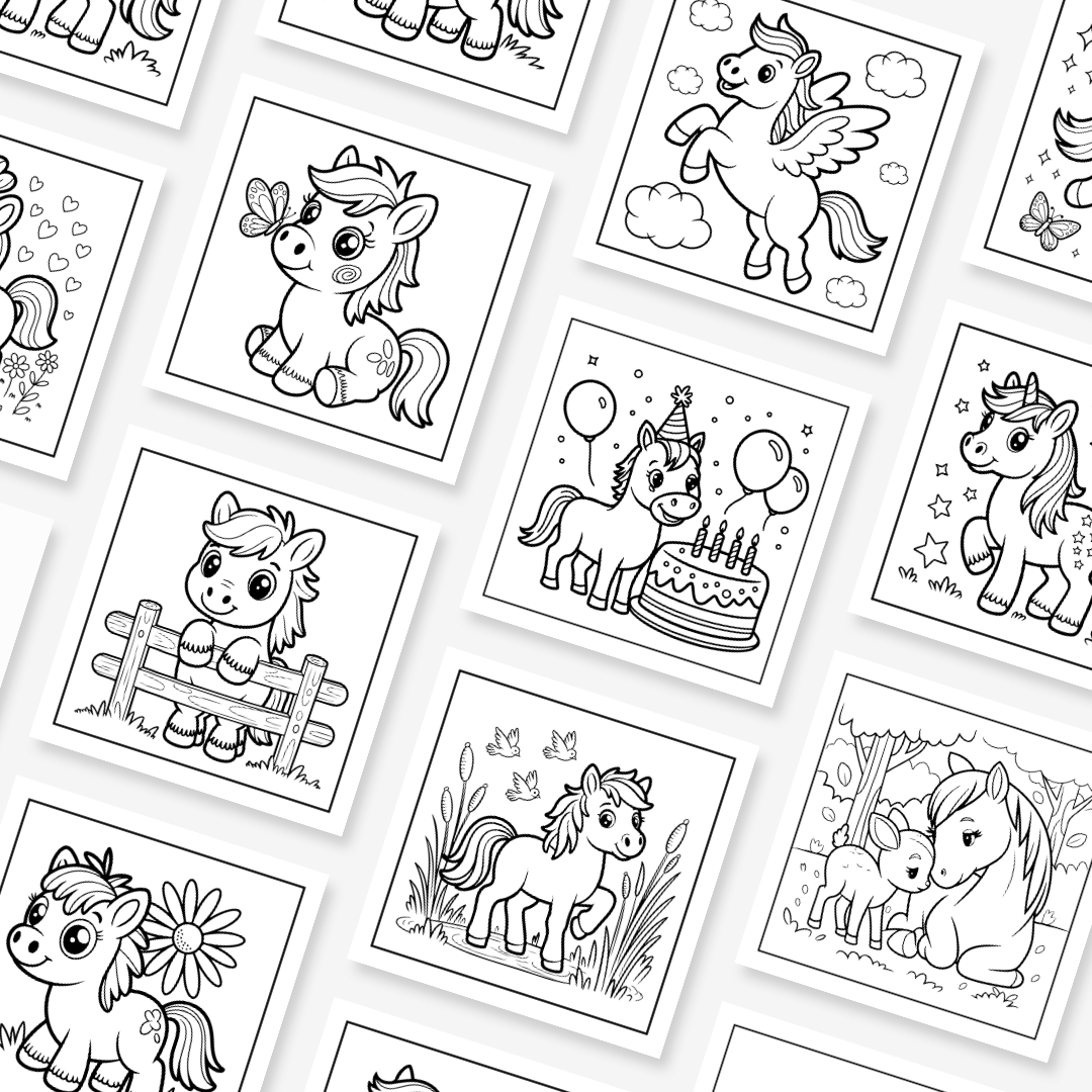Pferde Malbuch für Kinder ab 4 Jahren – Hufschlag & Farbenfreude | 51 Ausmalbilder | Digitaler Download PDF