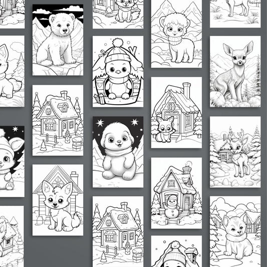 Weihnachts-Malbuch – Süße Tierkinder zum Ausmalen (PDF-Download, A4)