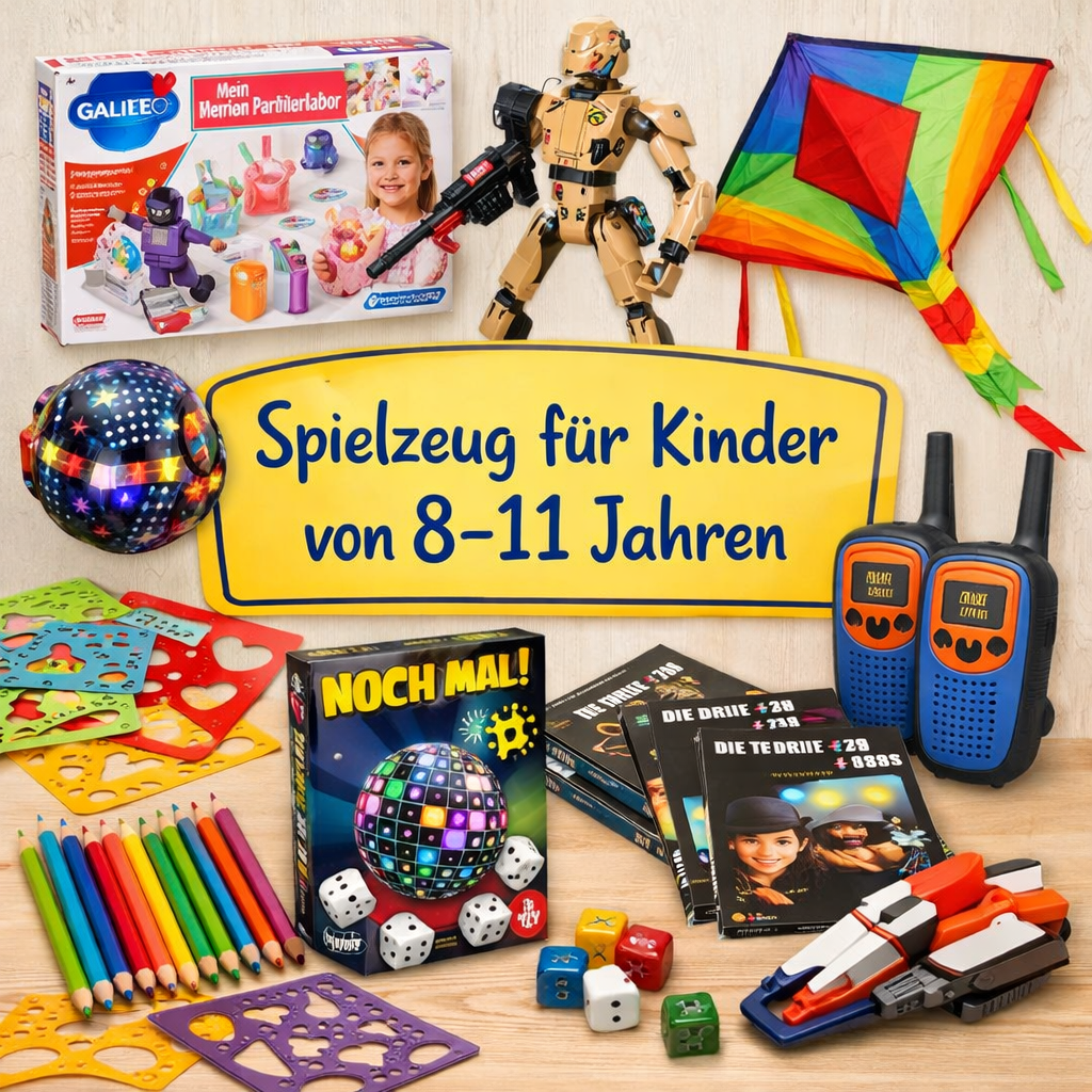 Spielzeug-Empfehlungen für Kinder von 8 bis 11 Jahren übersichtlich dargestellt