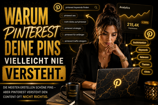 Frau analysiert Pinterest Keywords und Suchbegriffe mit ChatGPT auf einem Laptop für mehr Pinterest Reichweite und Klicks.