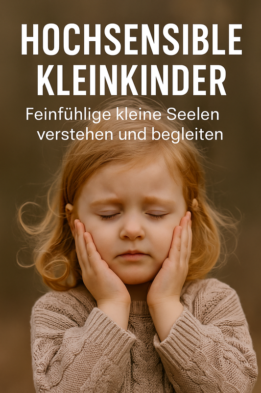 Blondes Mädchen mit geschlossenen Augen im beigen Pullover, Hände an den Wangen. Text: „Hochsensible Kleinkinder – Feinfühlige kleine Seelen verstehen und begleiten“.