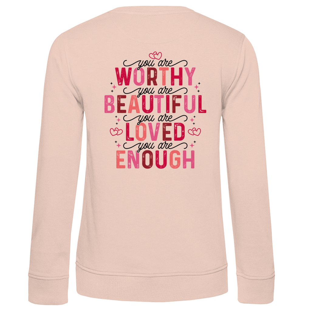 You Are Worthy Pullover – Motivations Sweatshirt Damen – Rosa Rot Affirmations Hoodie – Selbstliebe