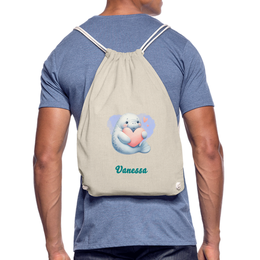 Personalisierbarer Umhängebeutel mit Baby-Seekuh und Herz – Perfekt für Kinder und Erwachsene - Natur