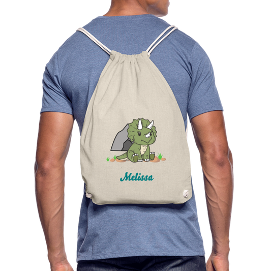 Personalisierbarer Umhängebeutel mit Dinosaurier vor Höhle – Perfekt für Kinder und Erwachsene - Natur