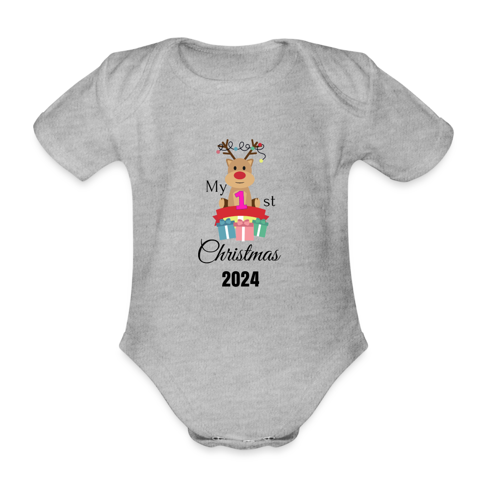 My First Christmas Baby Bio-Kurzarm-Body - Grau meliert