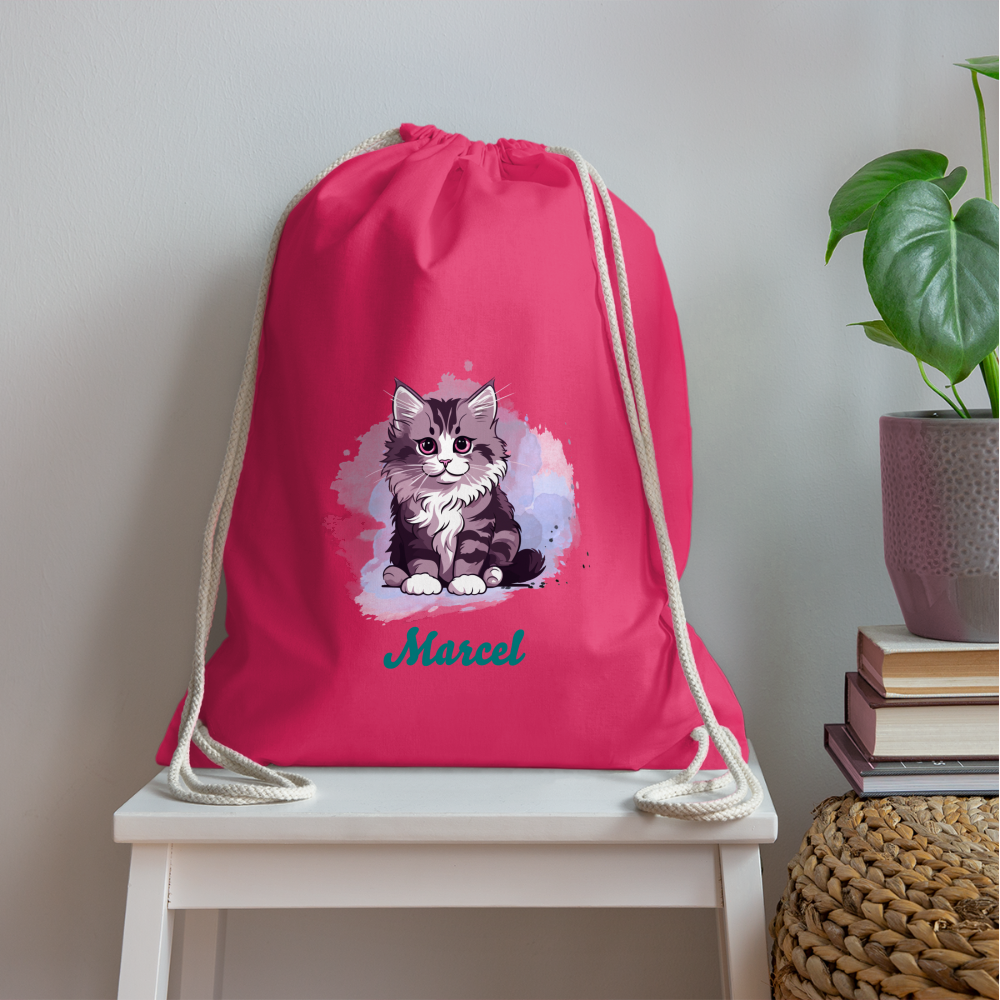 Personalisierbarer Umhängebeutel mit süßer Katze und bunter Wolke – Perfekt für Kinder und Erwachsene - Fuchsia