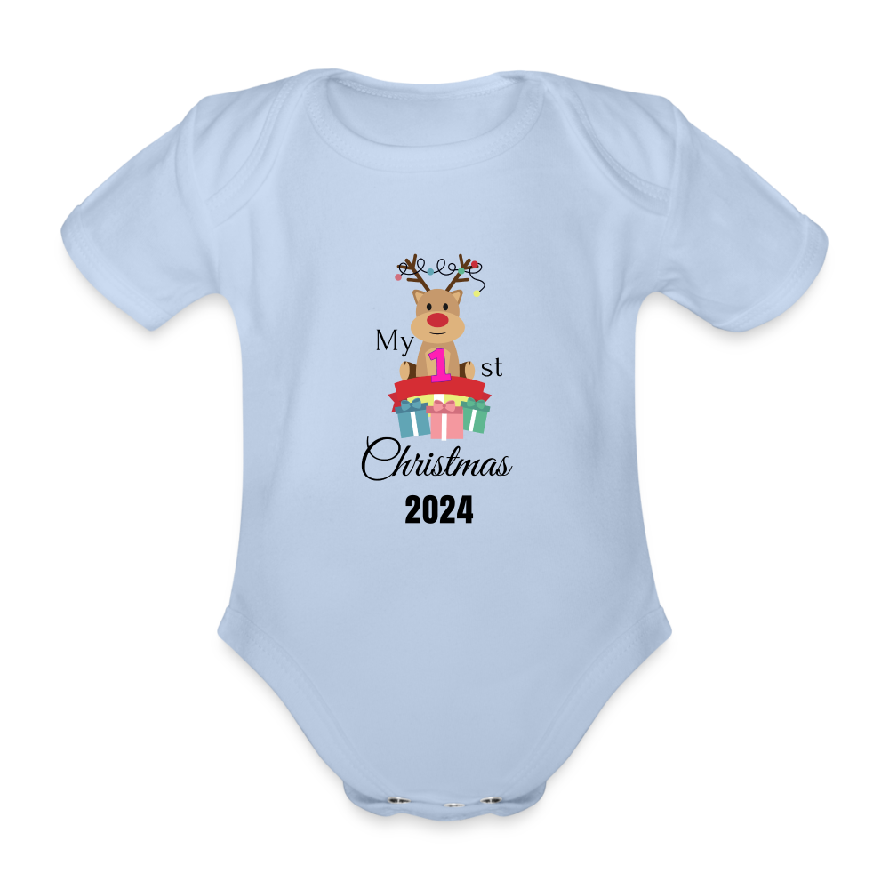 My First Christmas Baby Bio-Kurzarm-Body - Sky