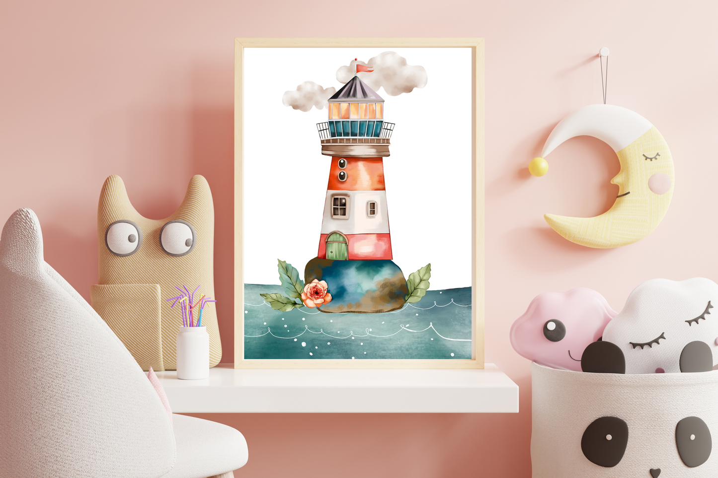 3-teiliges Poster-Set Kinder – Süße Bären & Leuchtturm – Kinderzimmer Deko zum Ausdrucken – Maritime Wandbilder Digital Download