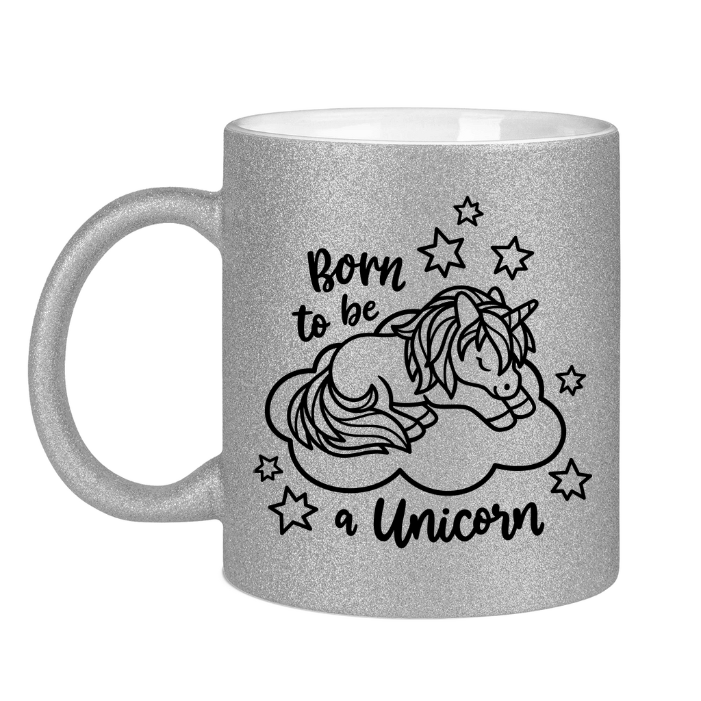 Glitzertasse Bio Baby Body - Born to Be Unicorn - Süßes Einhorn-Design