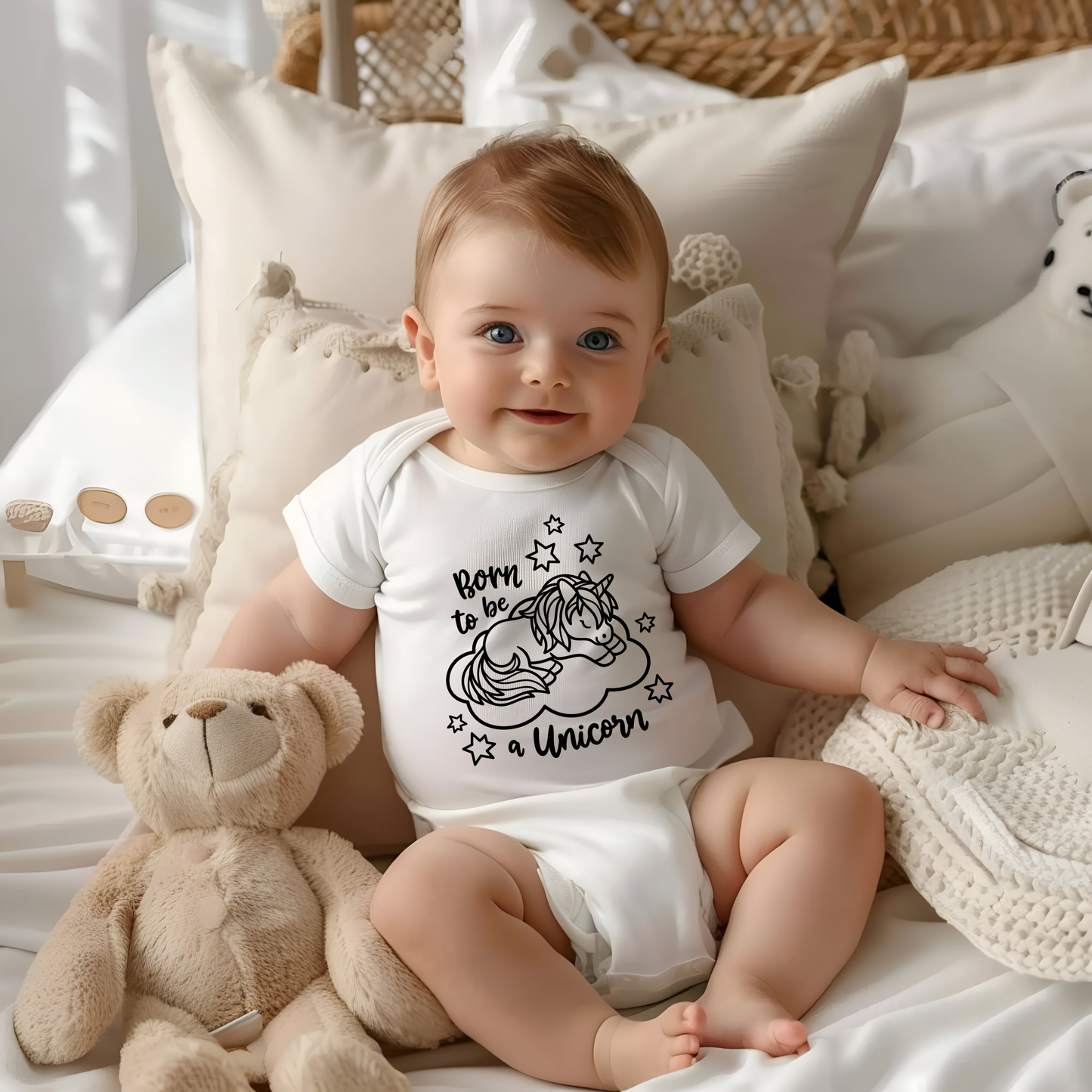 Baby Bio Bodysuite Langarm Bio Baby Body - Born to Be Unicorn - Süßes Einhorn-Design