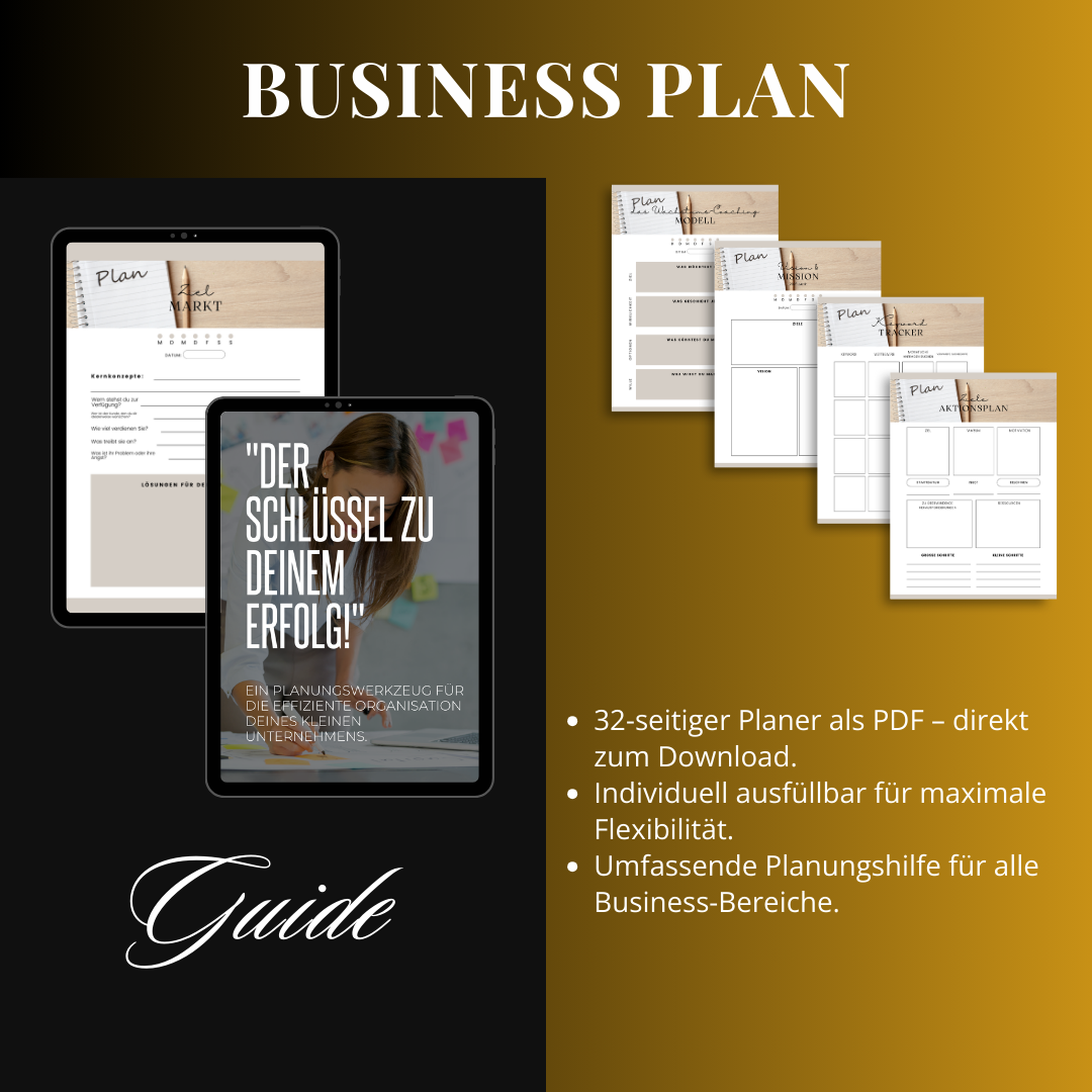 Business-Planer Deutsch – 32-seitiger Guide für Unternehmensplanung, Marketing, Wachstum & Social Media (PDF, zum Selbstausfüllen)