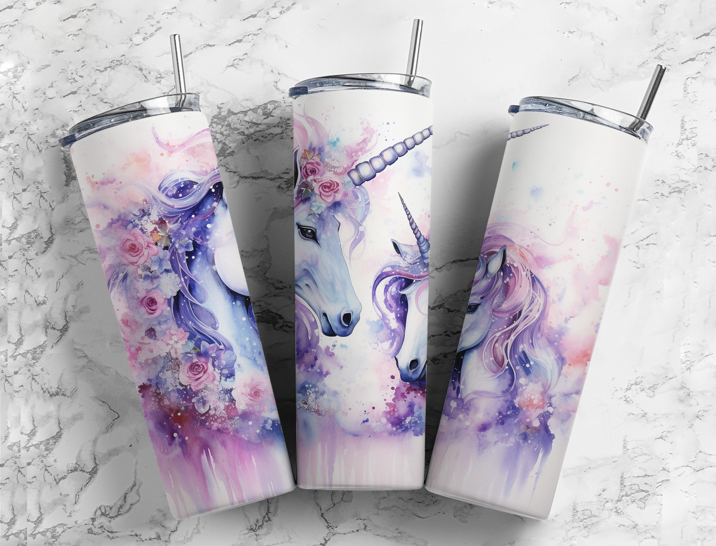 Zauberhafter Edelstahlbecher mit Einhorn und Fohlen in Pastellrosa und Blau. Perfekt für Einhorn-Fans, für unterwegs oder als Geschenk!