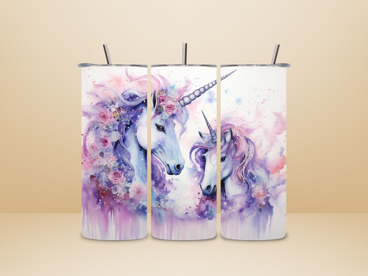 Zauberhafter Edelstahlbecher mit Einhorn und Fohlen in Pastellrosa und Blau. Perfekt für Einhorn-Fans, für unterwegs oder als Geschenk!