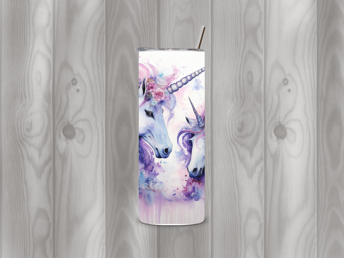 Zauberhafter Edelstahlbecher mit Einhorn und Fohlen in Pastellrosa und Blau. Perfekt für Einhorn-Fans, für unterwegs oder als Geschenk!