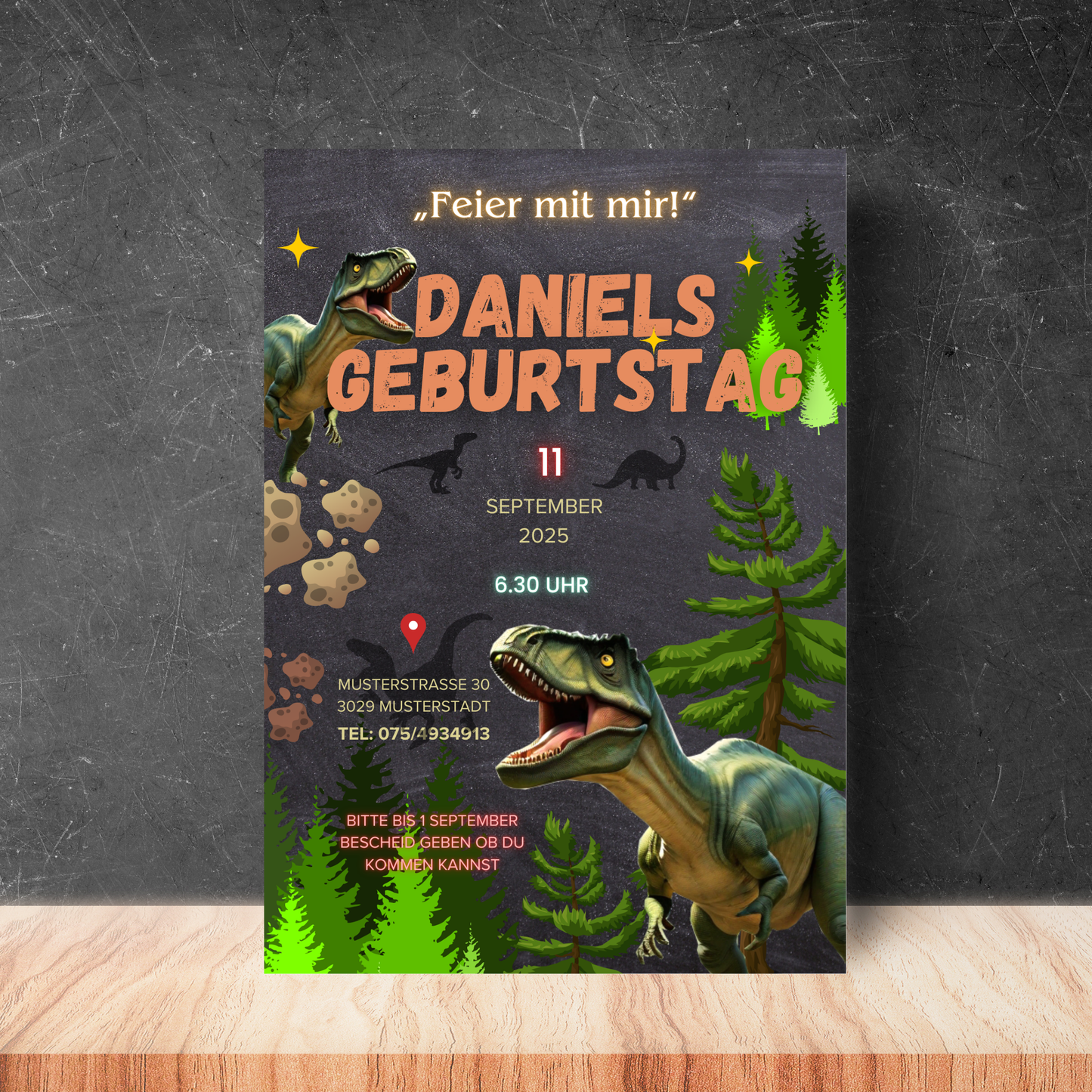 Digitale Einladung Dinosaurier für Kinder | Dinosaurier Geburtstagseinladung | Bearbeitbar mit Canva | Dino Party Einladung für Kinder