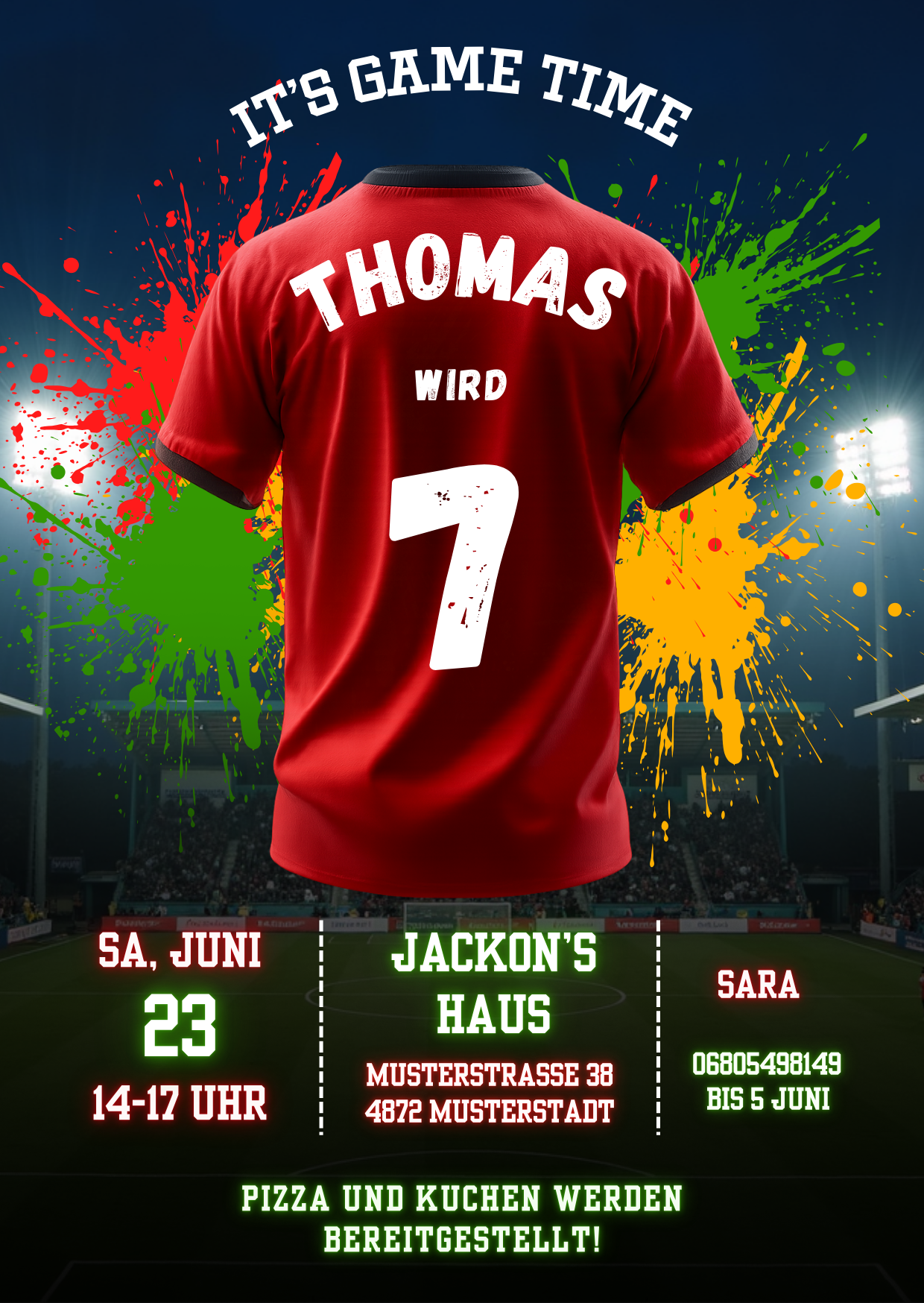 Fußball Einladungskarte Kindergeburtstag – 1 Design wählbar aus 5 Varianten – Editierbar in Canva – Digitaler Download – Mädchen & Buben