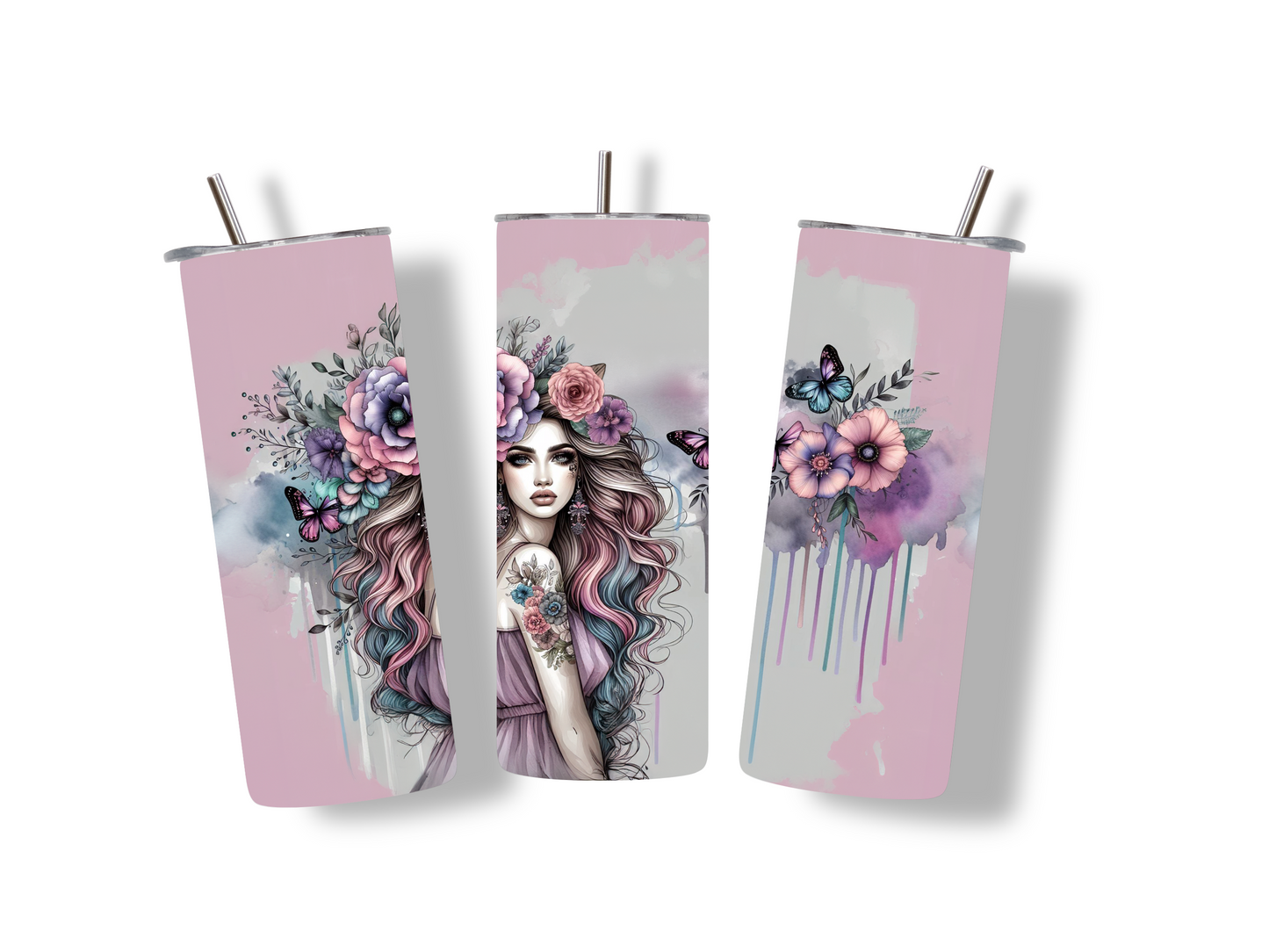 Rosa Edelstahlbecher mit Floral Girl Design – perfekt für heiße oder kalte Getränke. Stylisch, langlebig und ideal als Geschenk für Frauen!