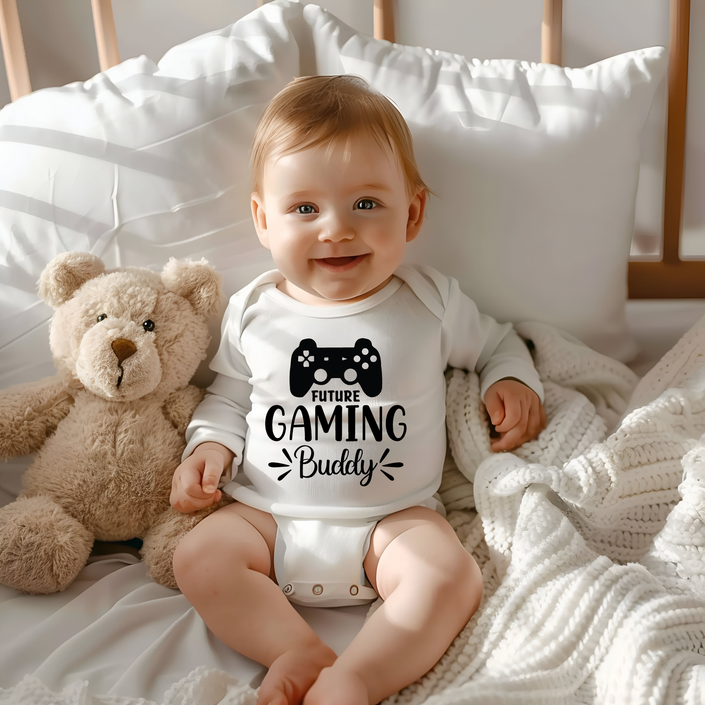 Baby Bio Bodysuite Langarm Bio Baby Body  Future Gaming Buddy  Babygeschenk mit Gamec