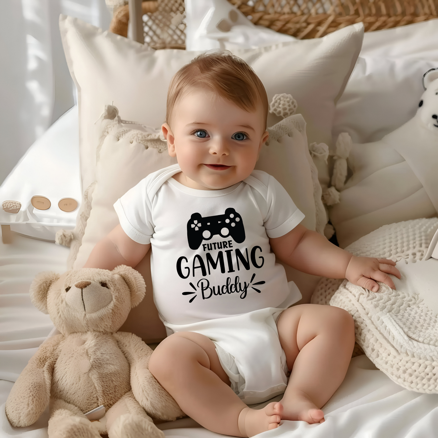 Baby Bio Bodysuite Langarm Bio Baby Body  Future Gaming Buddy  Babygeschenk mit Gamec