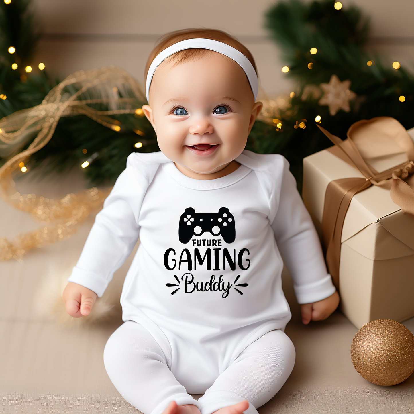 Baby Bio Bodysuite Langarm Bio Baby Body  Future Gaming Buddy  Babygeschenk mit Gamec