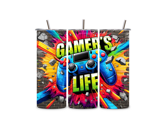 Edelstahlbecher Gamer´s Life mit Game Controller & Graffiti-Design. Perfekt für Zocker, robust, stylisch & ideal für Gaming-Sessions!