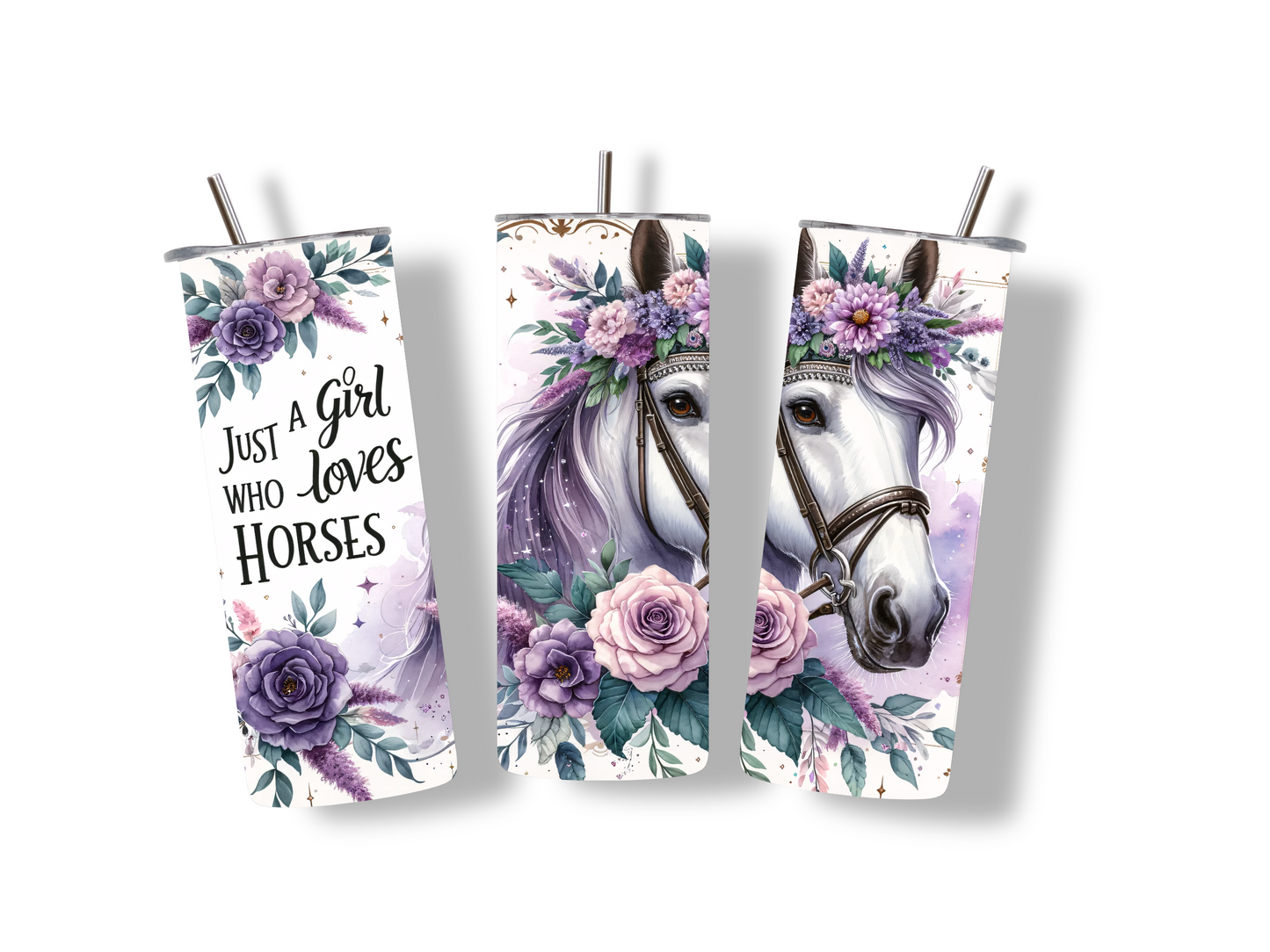 Edelstahlbecher mit Pferdekopf & Spruch "Just a Girl Who Loves Horses" – perfekt für Stall & Alltag. Für alle Pferdeliebhaberinnen, robust & umweltfreundlich!