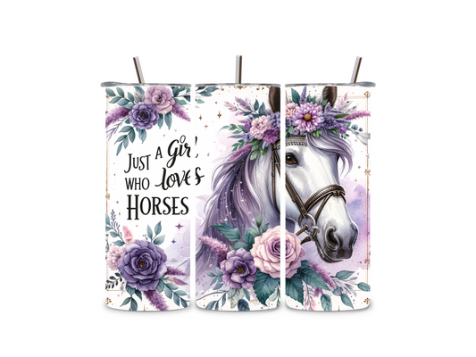 Edelstahlbecher mit Pferdekopf & Spruch "Just a Girl Who Loves Horses" – perfekt für Stall & Alltag. Für alle Pferdeliebhaberinnen, robust & umweltfreundlich!