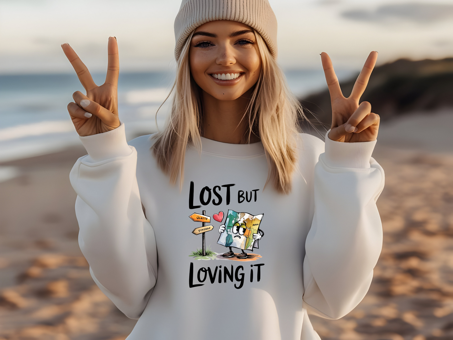 Lost but Loving It Pullover – Statement Hoodie Damen – Pullover mit Spruch lässig – Geschenk für Abenteurerinnen – Oversized Sweatshirt