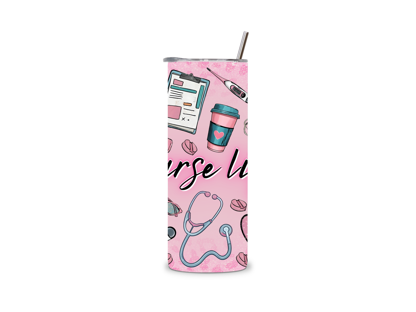 Stylischer Edelstahlbecher Rosa mit Nurse Life Schriftzug – robust, praktisch und perfekt für Pflegekräfte. Eine tolle Geschenkidee!