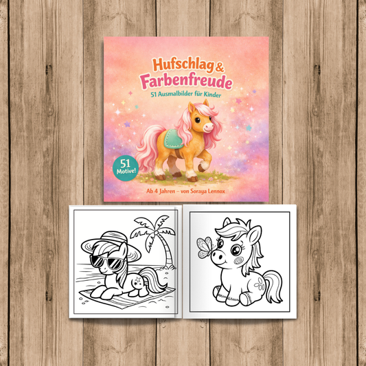 Pferde Malbuch für Kinder ab 4 Jahren – Hufschlag & Farbenfreude | 51 Ausmalbilder | Digitaler Download PDF