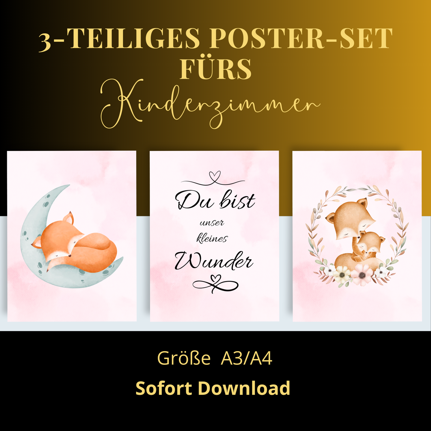 3-teiliges Poster-Set fürs Kinderzimmer – Spruch Du bist unser kleines Wunder, Deko für Babyzimmer, liebevoll gestaltet| A4| A3|Download