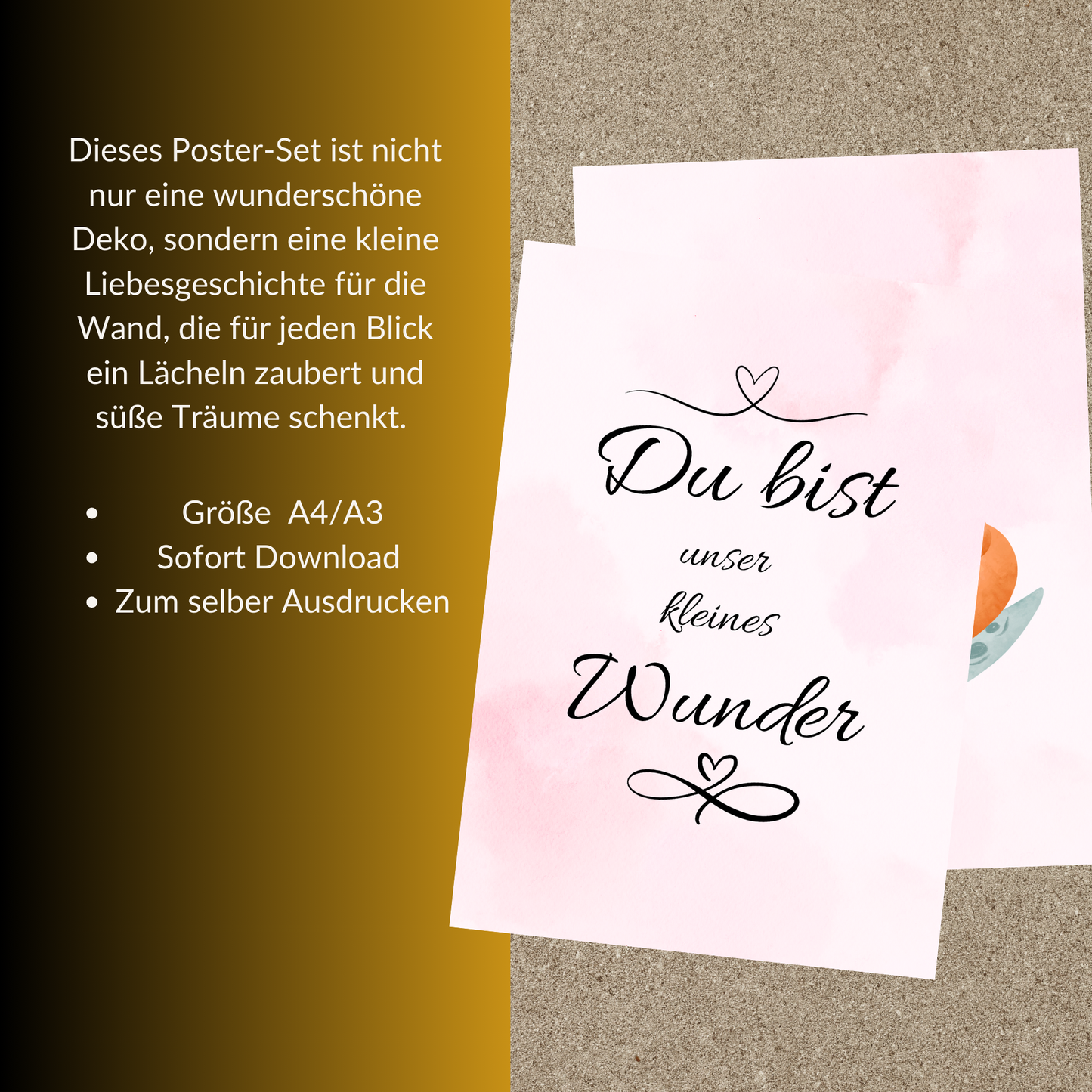 3-teiliges Poster-Set fürs Kinderzimmer – Spruch Du bist unser kleines Wunder, Deko für Babyzimmer, liebevoll gestaltet| A4| A3|Download