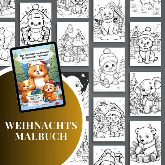 Weihnachts-Malbuch – Süße Tierkinder zum Ausmalen (PDF-Download, A4)