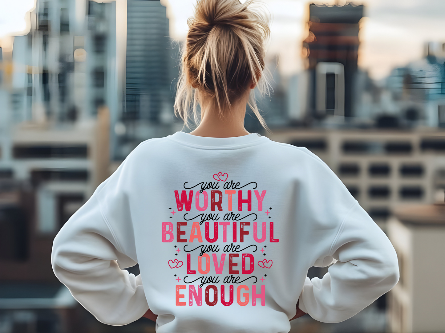 You Are Worthy Pullover – Motivations Sweatshirt Damen – Rosa Rot Affirmations Hoodie – Selbstliebe