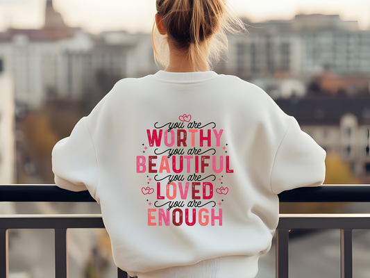 You Are Worthy Pullover – Motivations Sweatshirt Damen – Rosa Rot Affirmations Hoodie – Selbstliebe