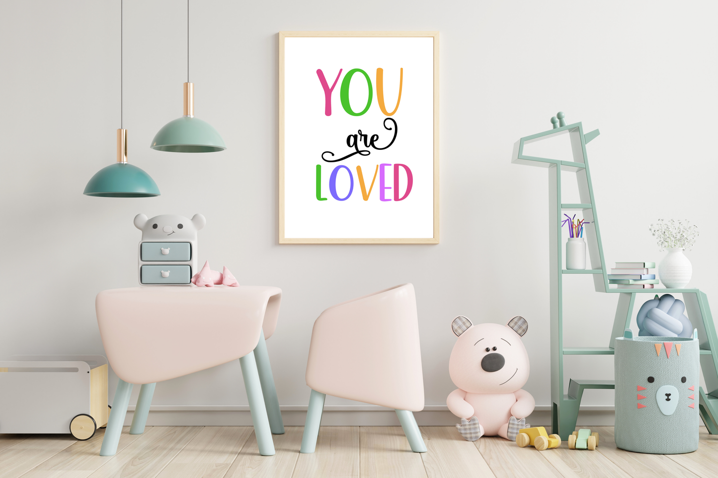 Affirmation Poster Kinder – You Are Loved Spruch – Positive Kinderzimmer Deko – Selbstbewusstsein stärken – Digital Download Wandbild A4