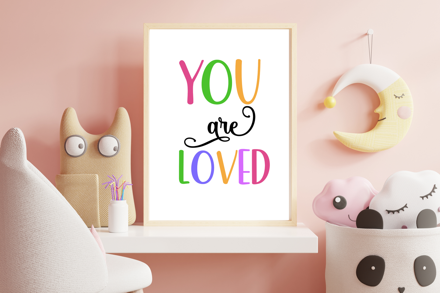 Affirmation Poster Kinder – You Are Loved Spruch – Positive Kinderzimmer Deko – Selbstbewusstsein stärken – Digital Download Wandbild A4