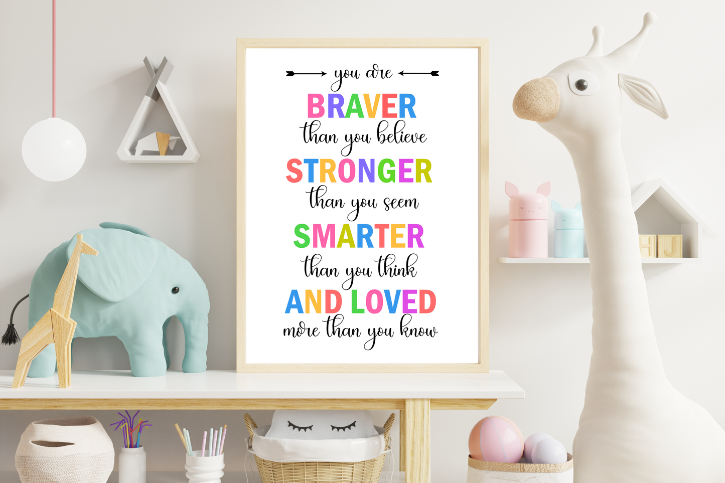 Affirmation Poster Kinder – You Are Braver Quote – Kinderzimmer Deko Englisch – Selbstbewusstsein stärken – Digital Download Wandbild