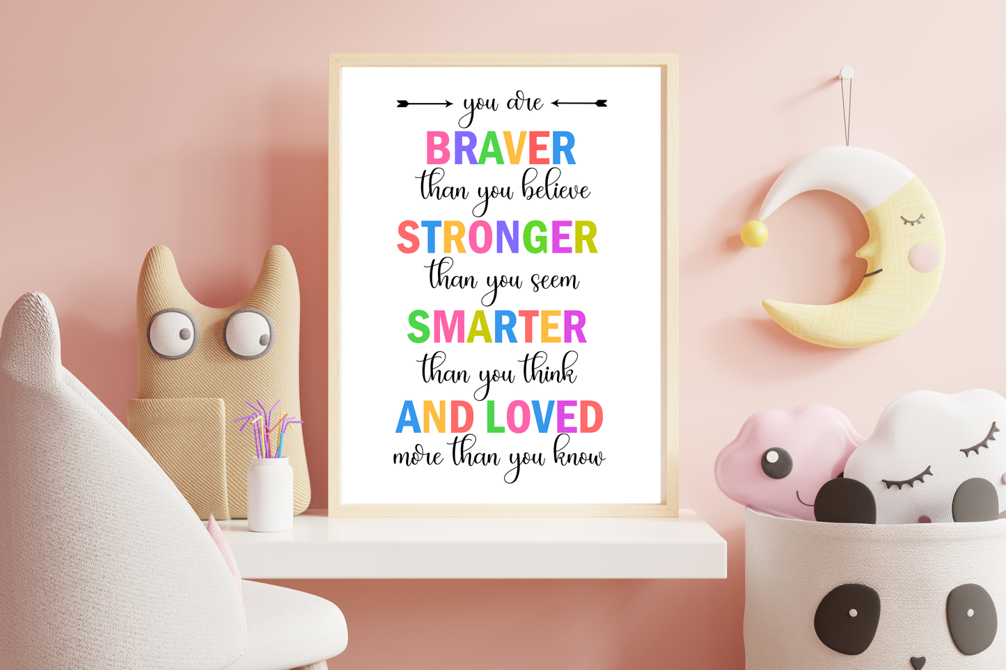 Affirmation Poster Kinder – You Are Braver Quote – Kinderzimmer Deko Englisch – Selbstbewusstsein stärken – Digital Download Wandbild