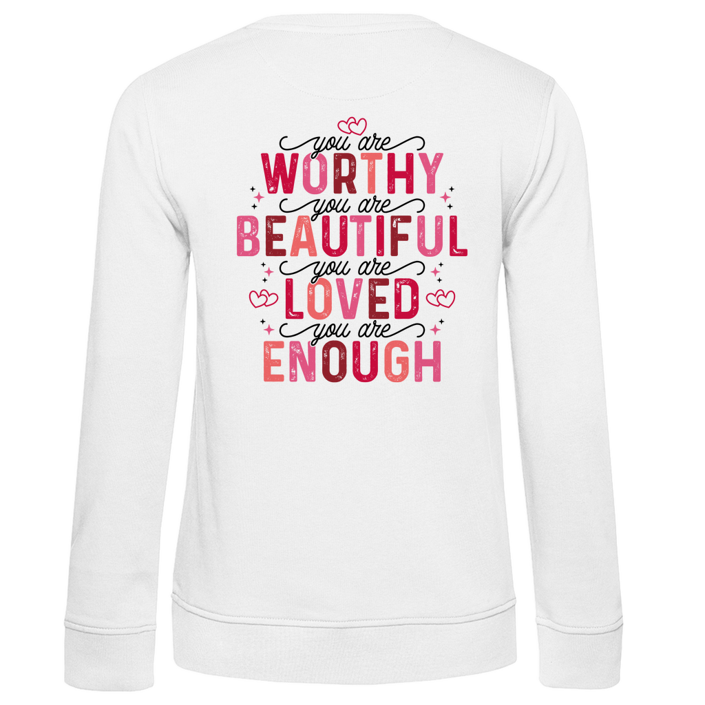 You Are Worthy Pullover – Motivations Sweatshirt Damen – Rosa Rot Affirmations Hoodie – Selbstliebe