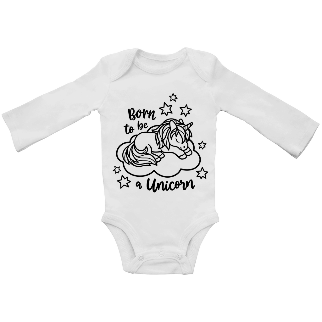 Baby Bio Bodysuite Langarm Bio Baby Body - Born to Be Unicorn - Süßes Einhorn-Design